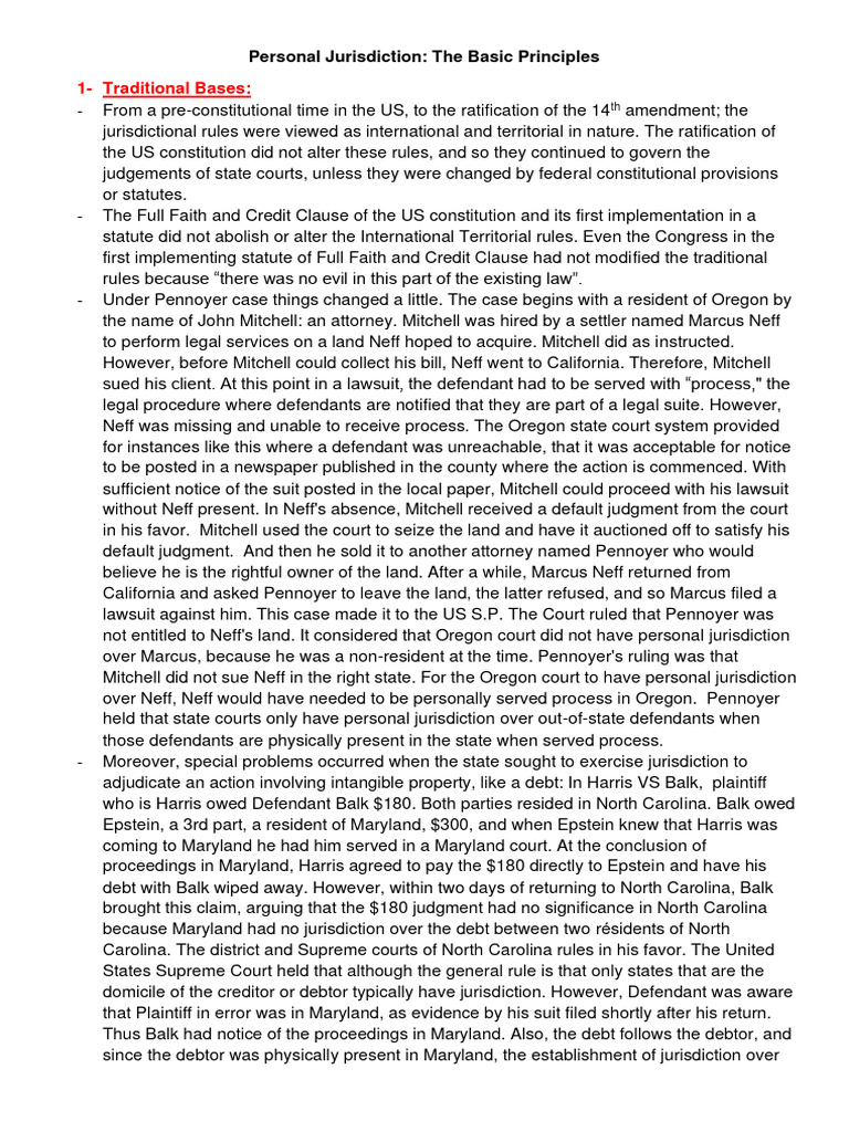 Personal Jurisdiction The Basic Principles PDF Minimum Contacts