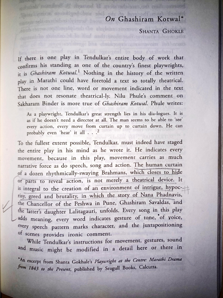 Notes On Ghashiram Kotwal | PDF