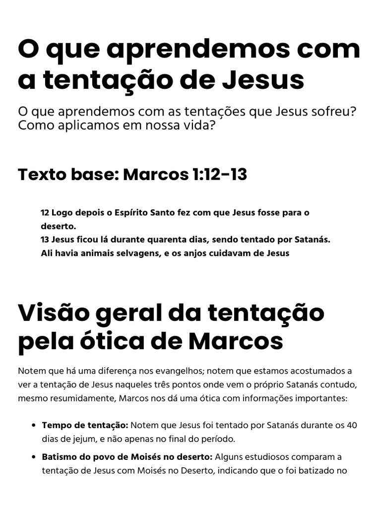 O Que Aprendemos Com A Tentação De Jesus A Bíblia E Eu Pdf Jesus
