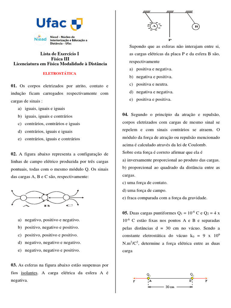 Exercícios de Eletrostática para Física III | PDF | Campo elétrico ...