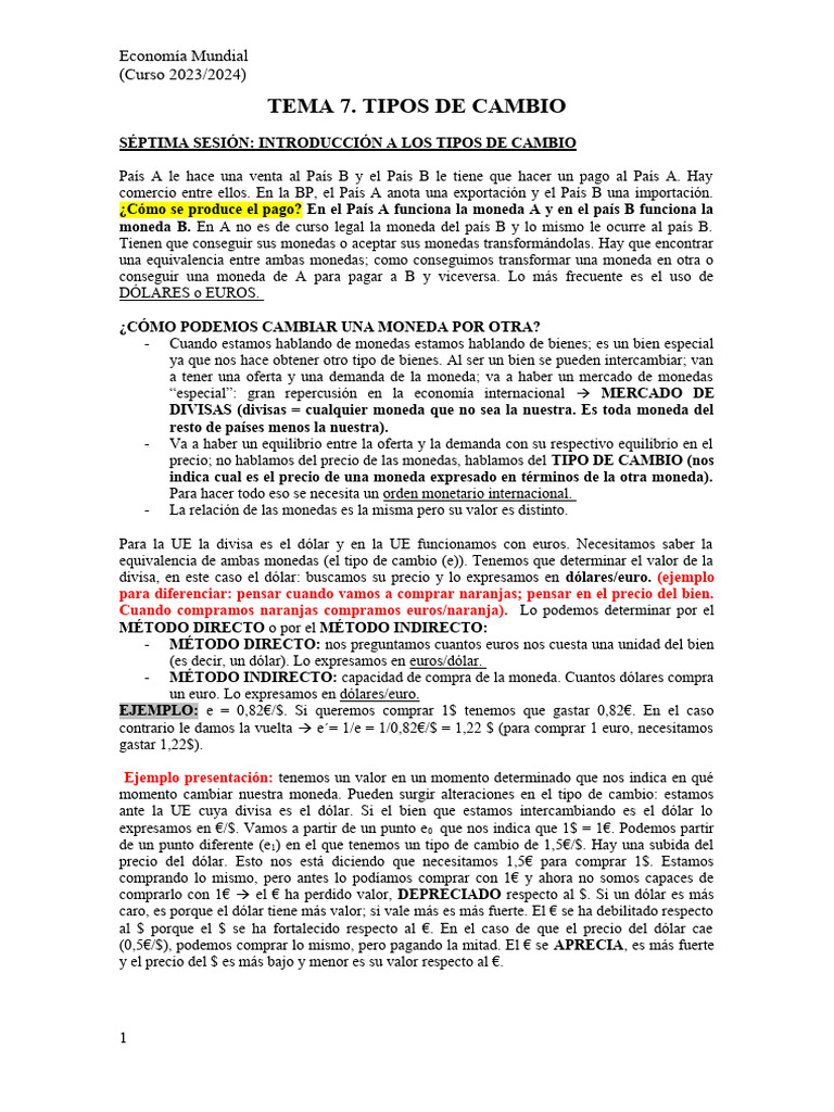 Introducción a los Tipos de Cambio | PDF | Tipo de cambio | Moneda