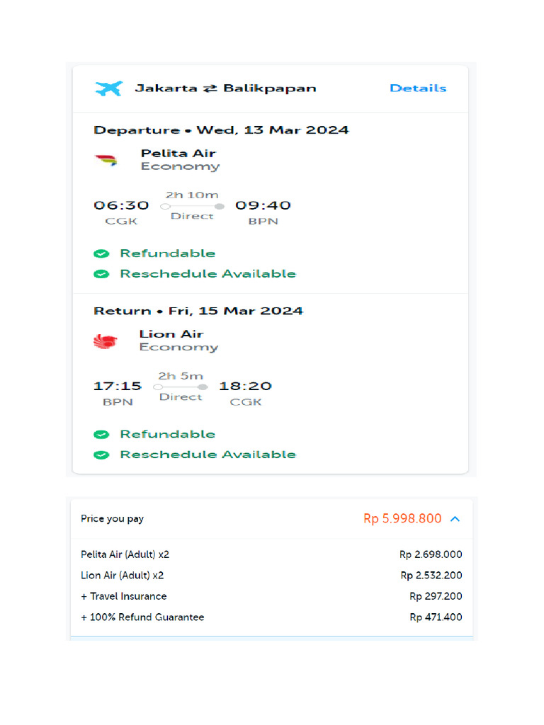 Booking Note Pesawat | PDF
