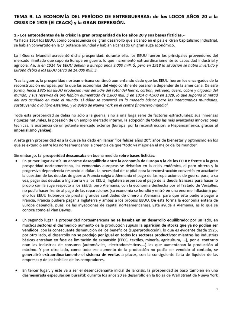 Causas del Crack del 29 y la Depresión | PDF | Gran depresion ...
