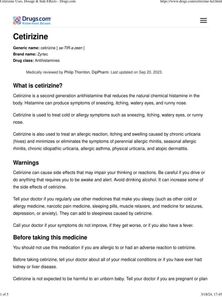CETIRIZINE USES DOSAGE SIDE EFFECTS intelligence overview