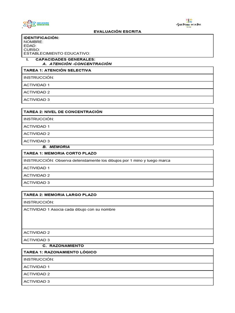 Formato Prueba Escrita Pdf Matemáticas Psicología Cognitiva