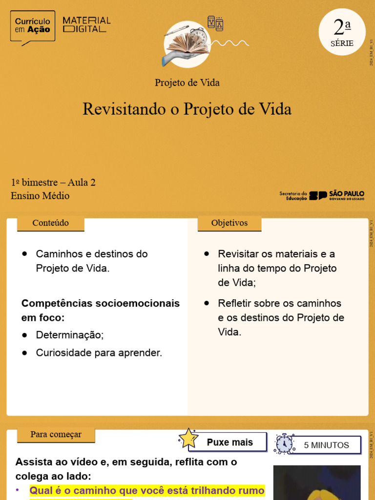 Revisão do Projeto de Vida no Ensino Médio | PDF | Tempo | São Paulo