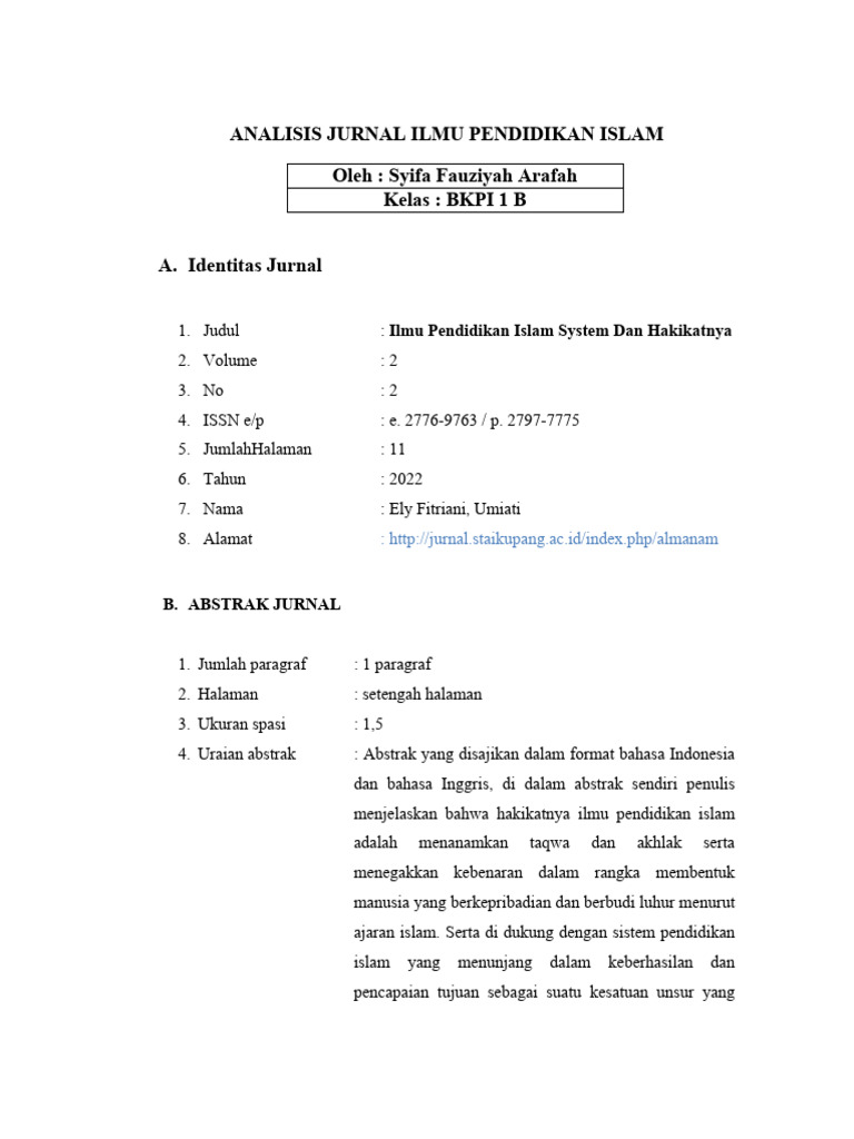 Analisis Jurnal Ilmu Pendidikan Islam Pdf