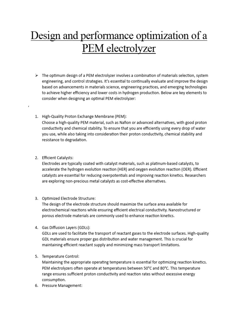 Design and Performance Parameters of A PEM Electrolyzer | PDF ...