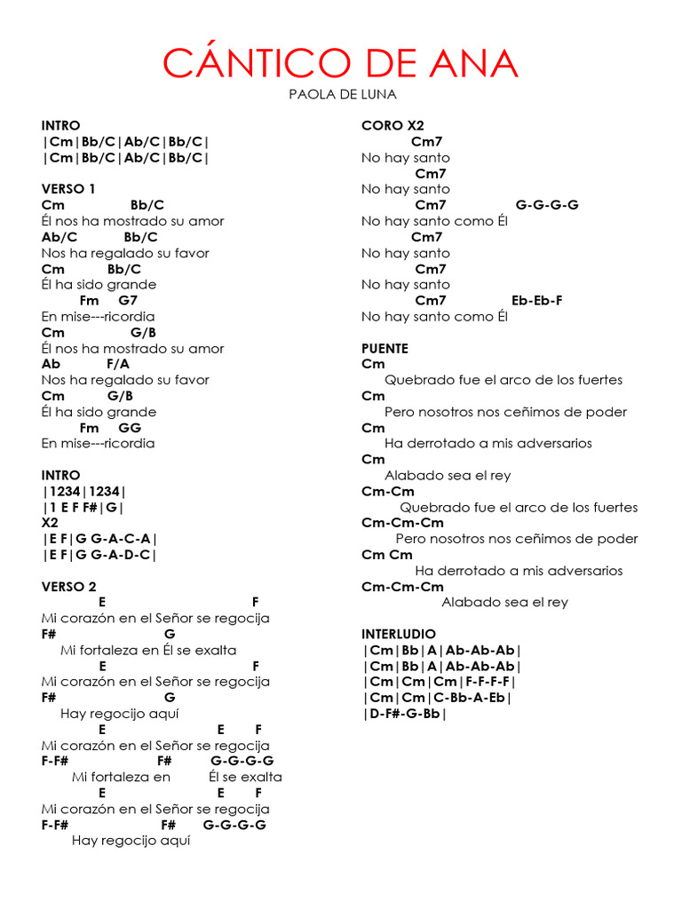 Cántico de Ana: Letra y Acordes | PDF