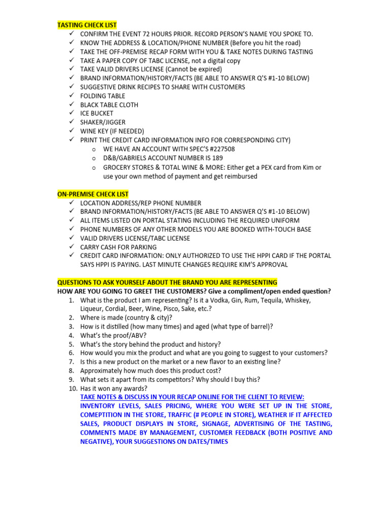 Spirits CHECK LIST | PDF | Alcoholic Drinks | Marketing