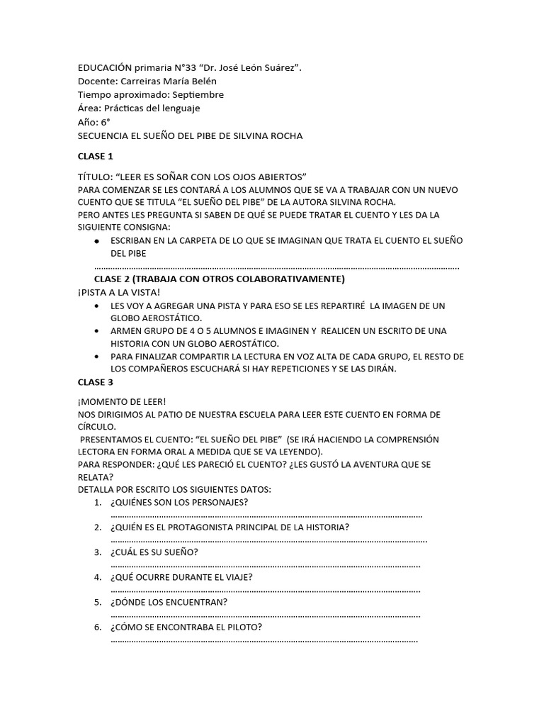 Secuencia EL SUEÑO DEL PIBE Silvina Rocha (1) CONFIGURADA PDF