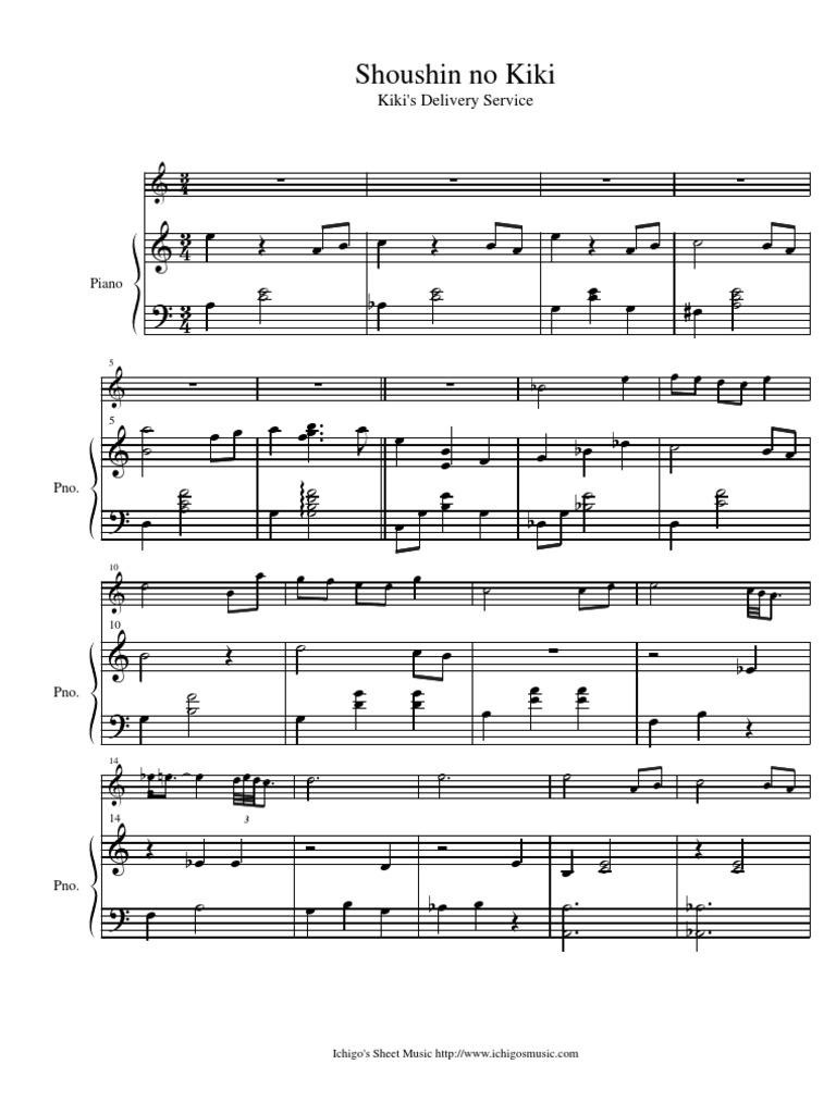 国内で当店のみ Kikillo - NOTES Kiki's Delivery Service - Piano Solo - Digital Sheet Music