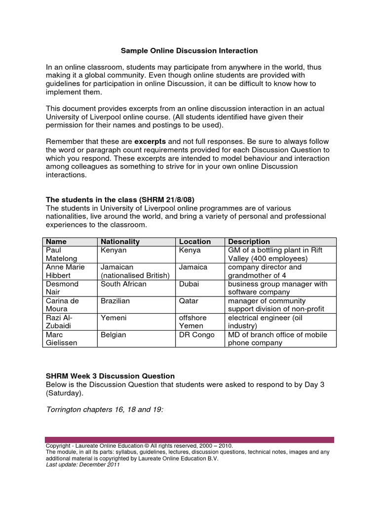 Sample Online Discussion Interaction | PDF | Recruitment | Employment