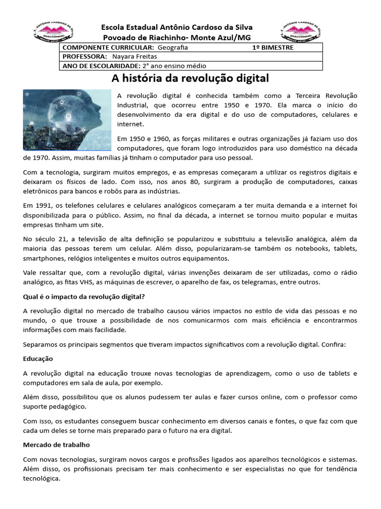 A História Da Revolução Digital E ATV | PDF | Automação | Internet
