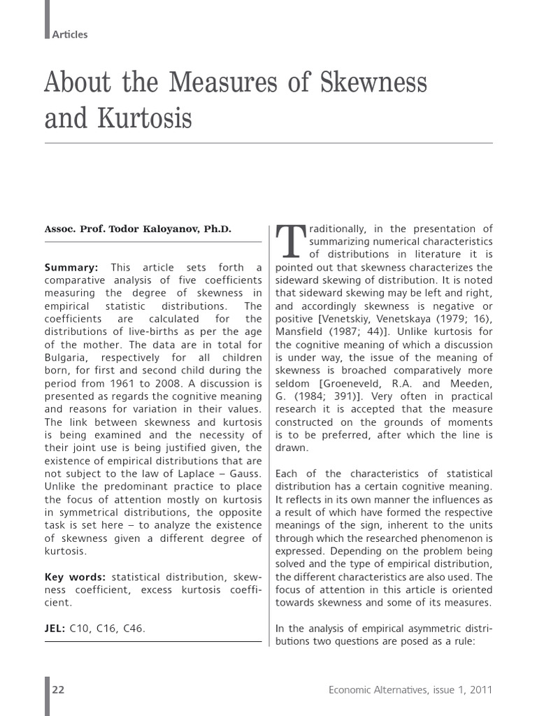 About The Measures of Skewness and Kurtosis | PDF | Mean | Skewness