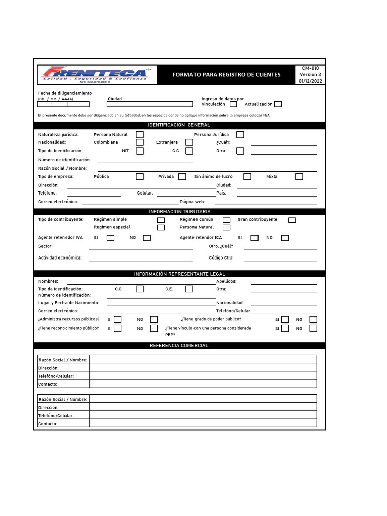 Formato de Registro de Clientes | PDF | Crédito | Finanzas y dinero