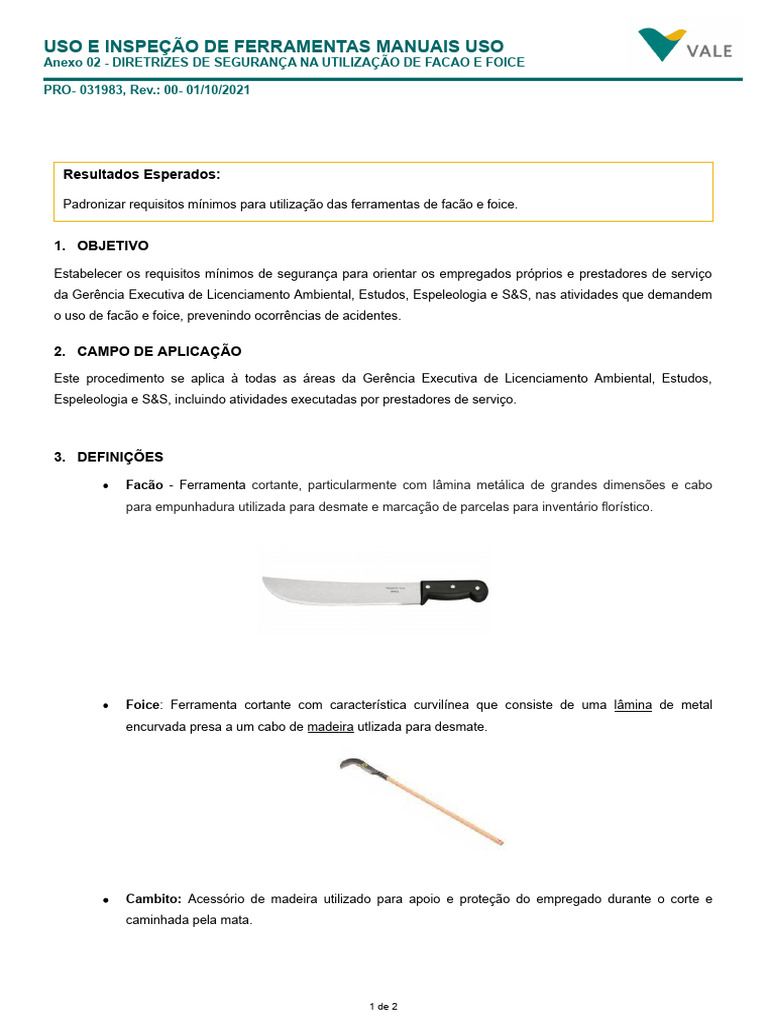 Segurança no Uso de Facão e Foice | PDF | Tecnologia e Engenharia