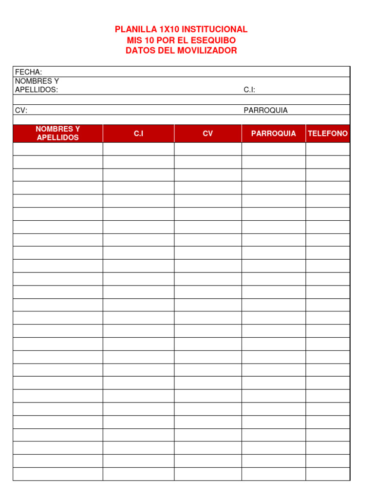 Planilla 1x10 Institucional - Raas | PDF