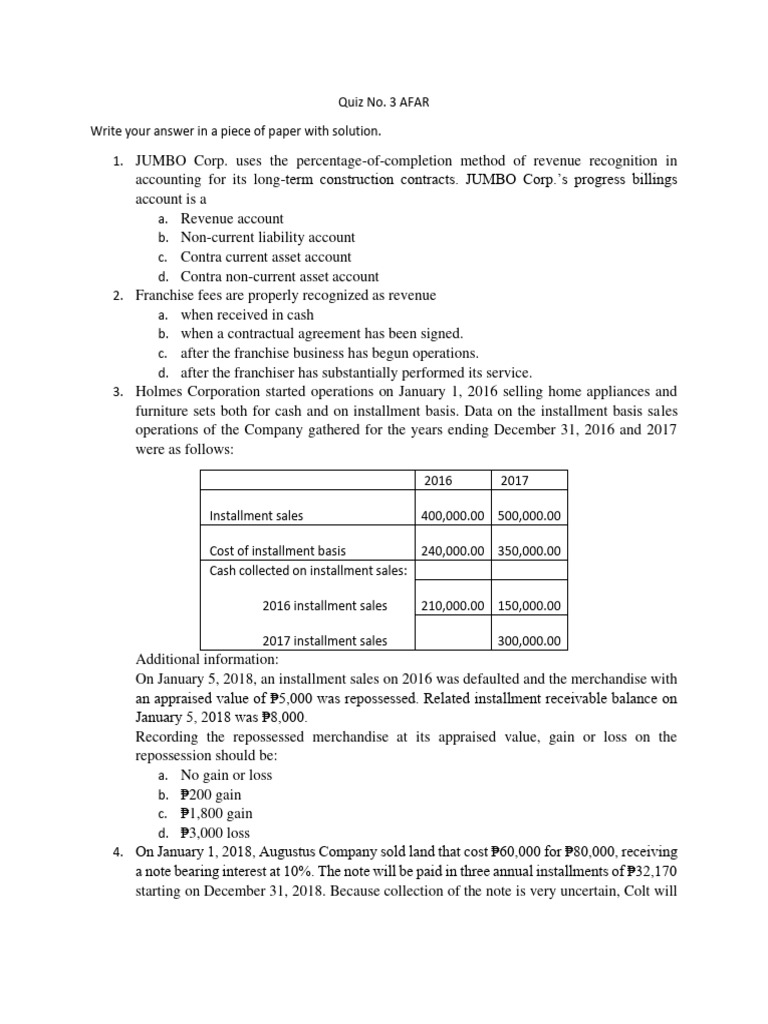 Accounting Quiz on Revenue Recognition | PDF | Franchising | Revenue