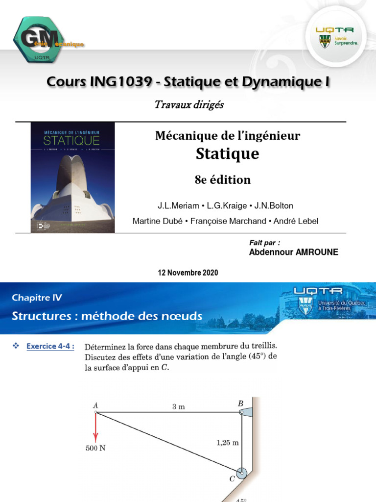 Exercices de Statique - Méthodes Nœuds et Sections | PDF