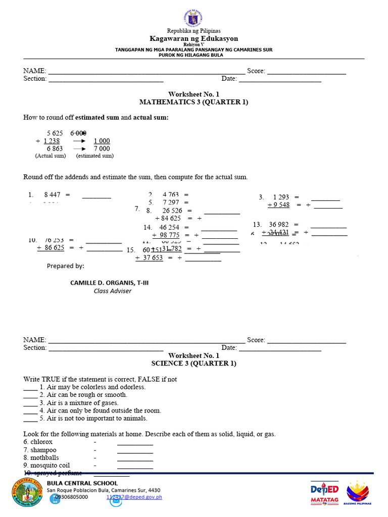 Worksheet For Grade 3 | PDF