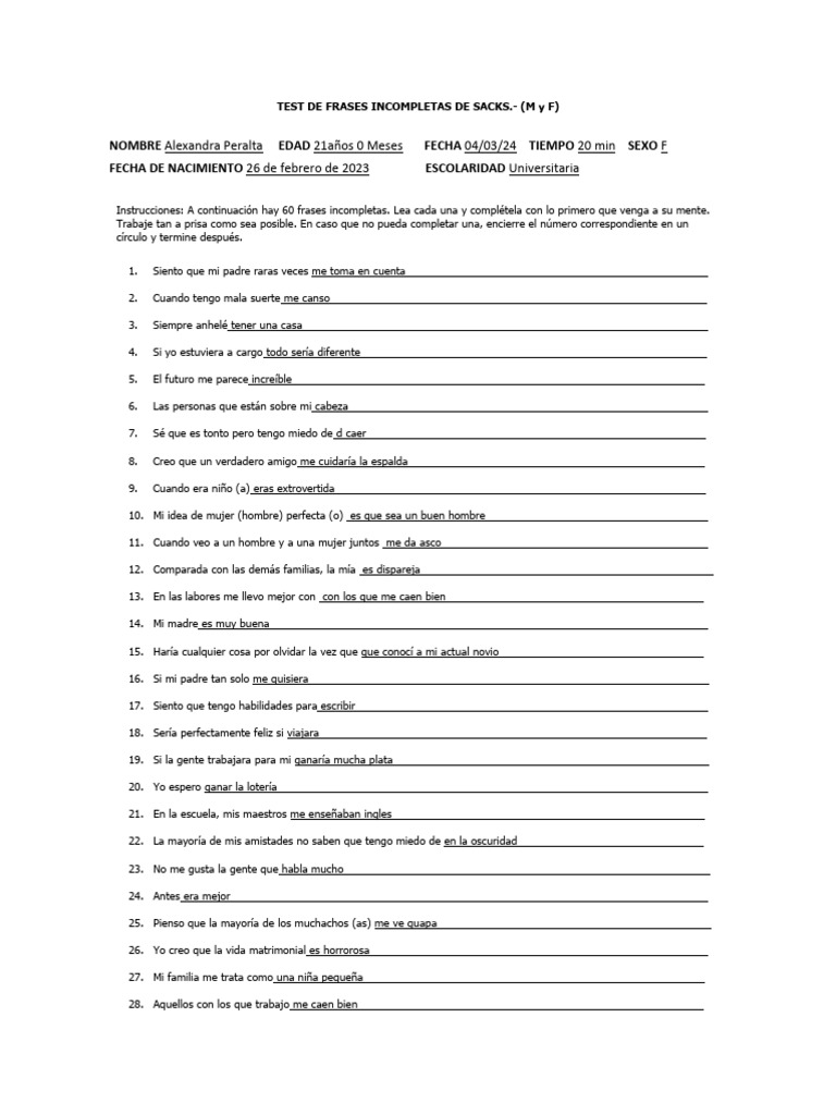 Test de Sacks | PDF