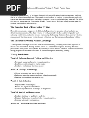 Dissertation Weekly Planner
