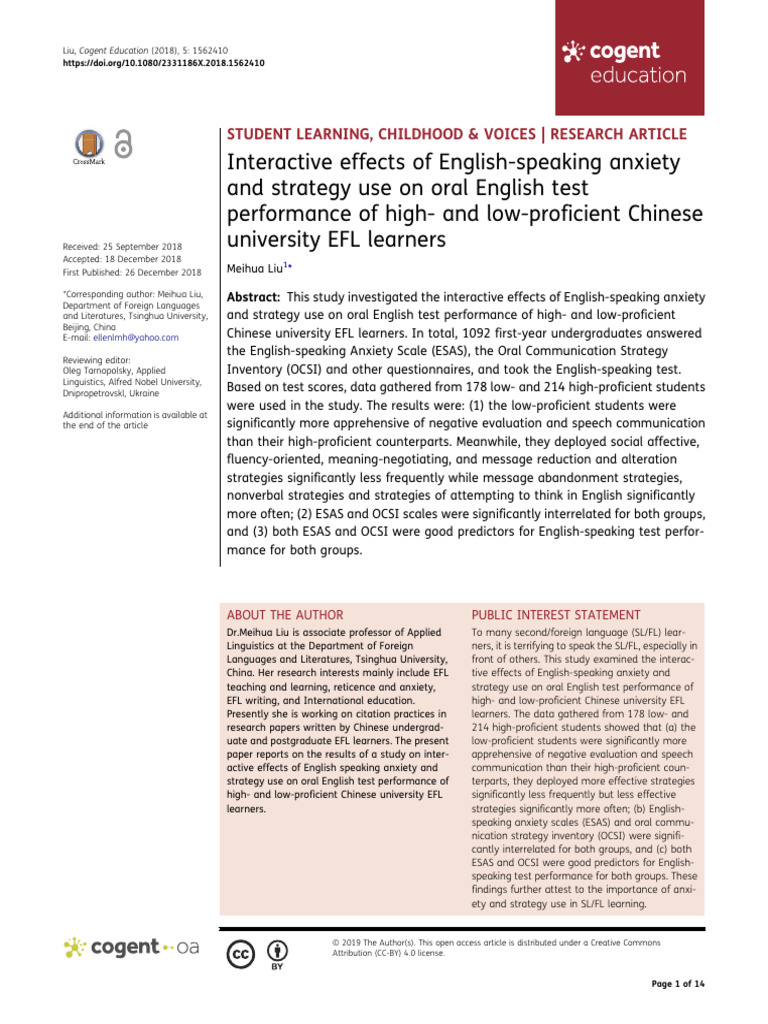 Interactive Effects of English Speaking Anxiety | PDF | Anxiety ...