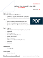 English - Final Term Test - Grade IV - May 2023 Test Topics