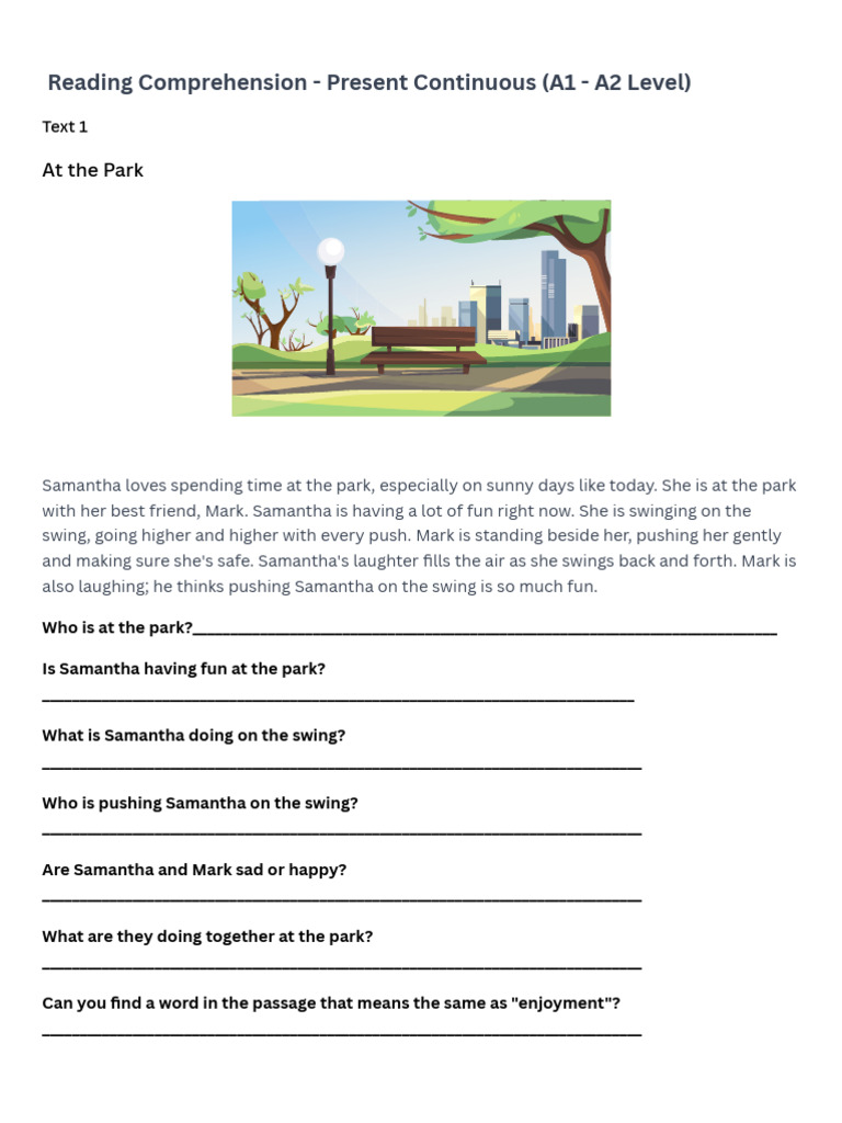 Present Continuous Learn English Reading Comprehension