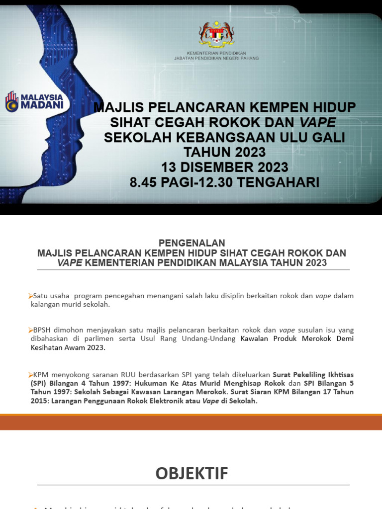 Taklimat Penyelarasan Kempen Hidup Sihat Cegah Rokok Dan Vape 2023 | PDF