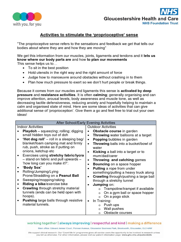 Proprioceptive Activities for Kids | PDF