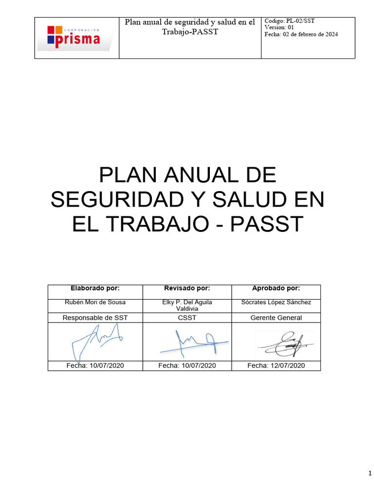 Plan Anual de Seguridad y Salud en El Trabajo | PDF | Seguridad y salud ...