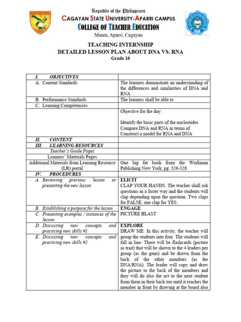 DNA vs. RNA Lesson Plan | PDF | Menstrual Cycle | Luteinizing Hormone