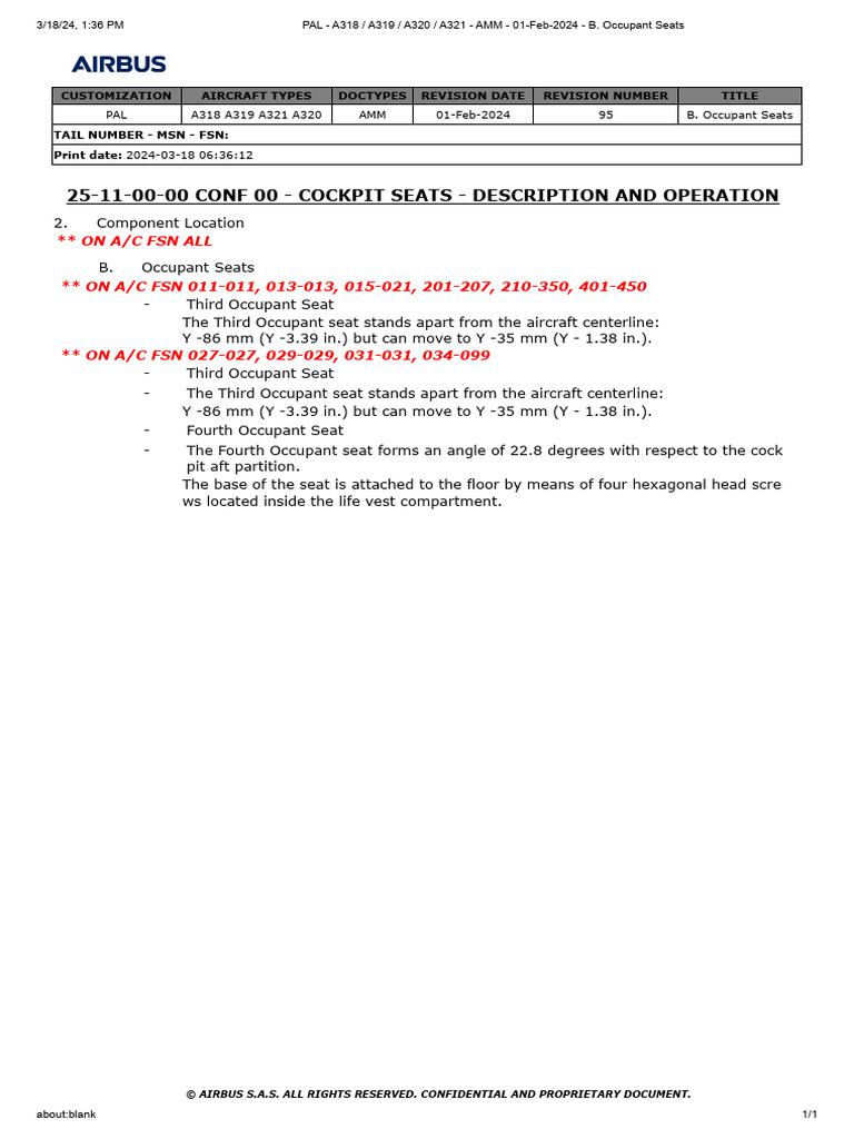 A318/A319/A320/A321 Occupant Seats Guide | PDF