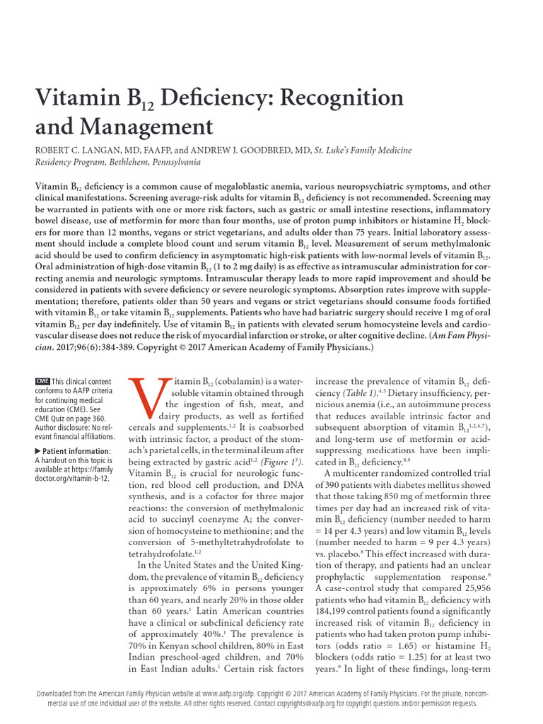 Vitamin B12 Deficiency Recognition and Management - p384 | PDF ...