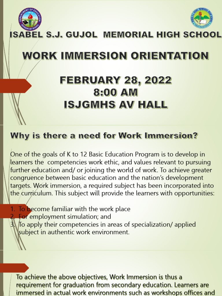 Guidelines for Work Immersion Program | PDF