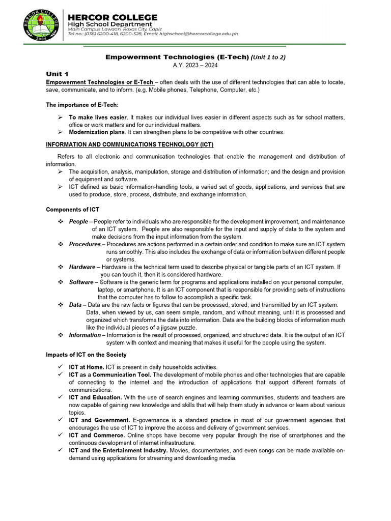 Empowerment Technologies Overview 2023 | PDF | World Wide Web ...
