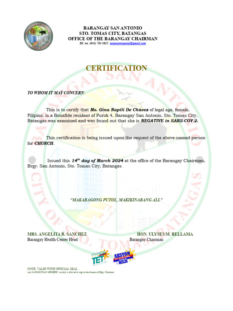 CERTIFICATE OF Non-Covidpatient | PDF