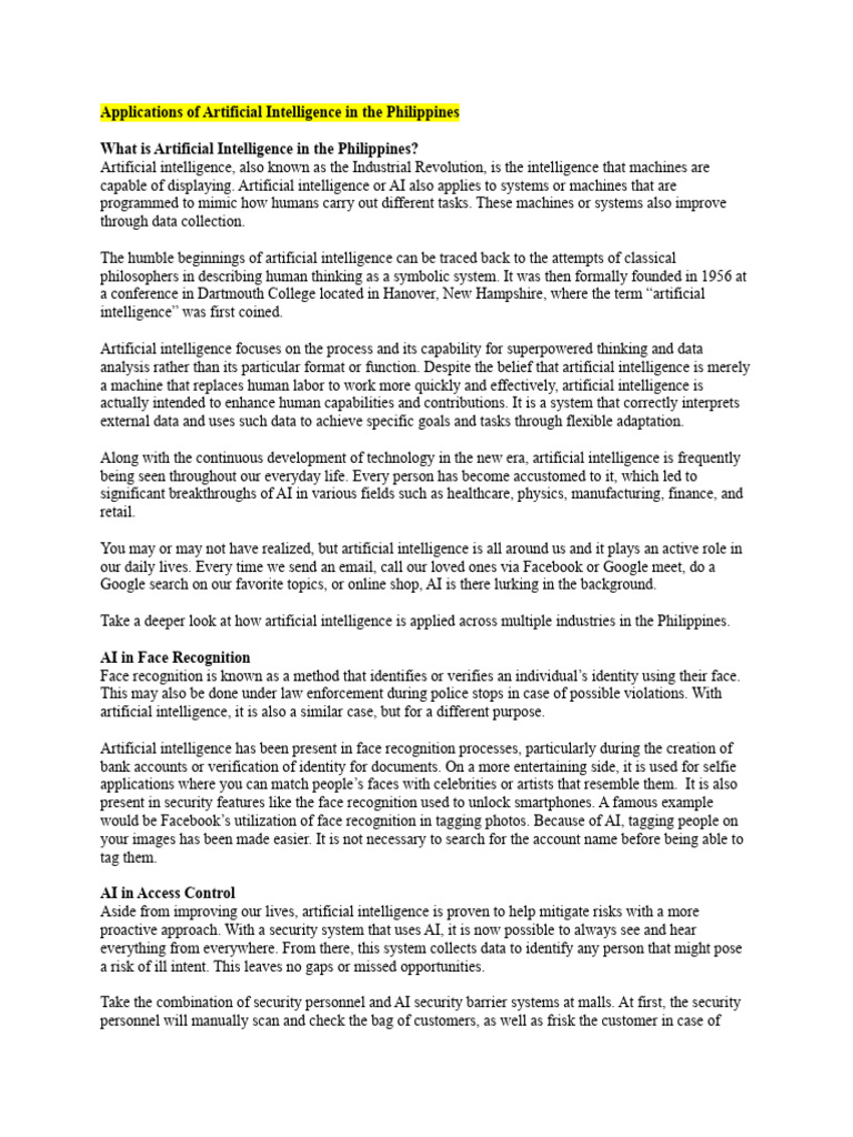 AI Applications in the Philippines | PDF | Artificial Intelligence ...