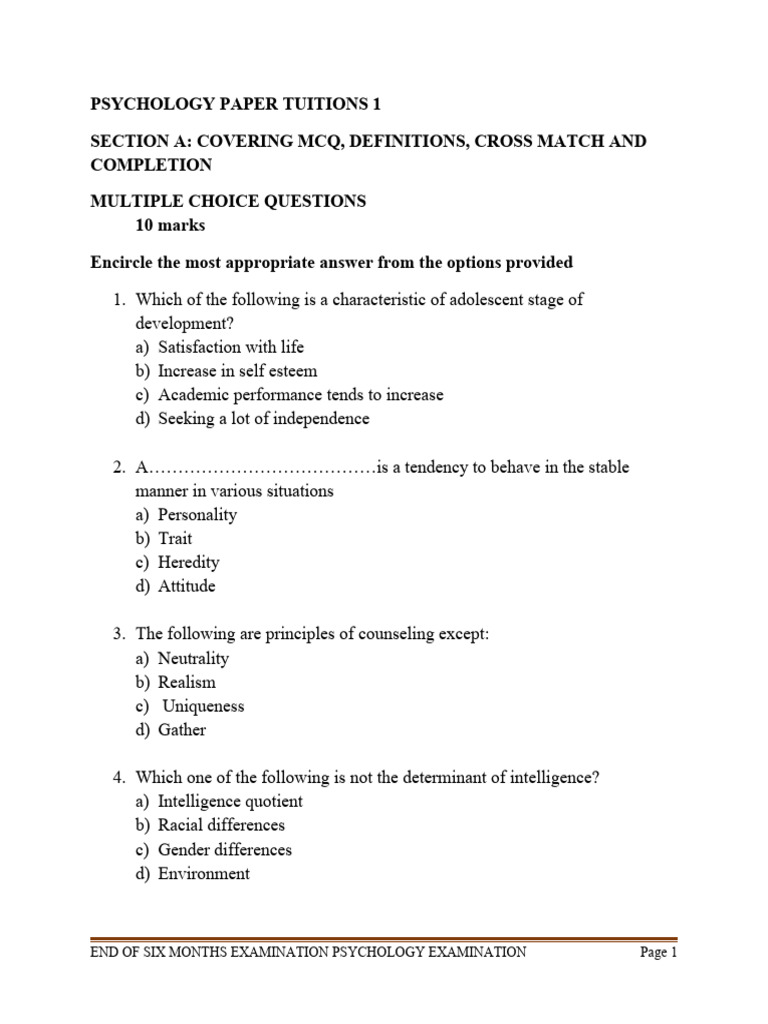 Psychology Paper Tuitions 1 | PDF | Psychology | Developmental Psychology