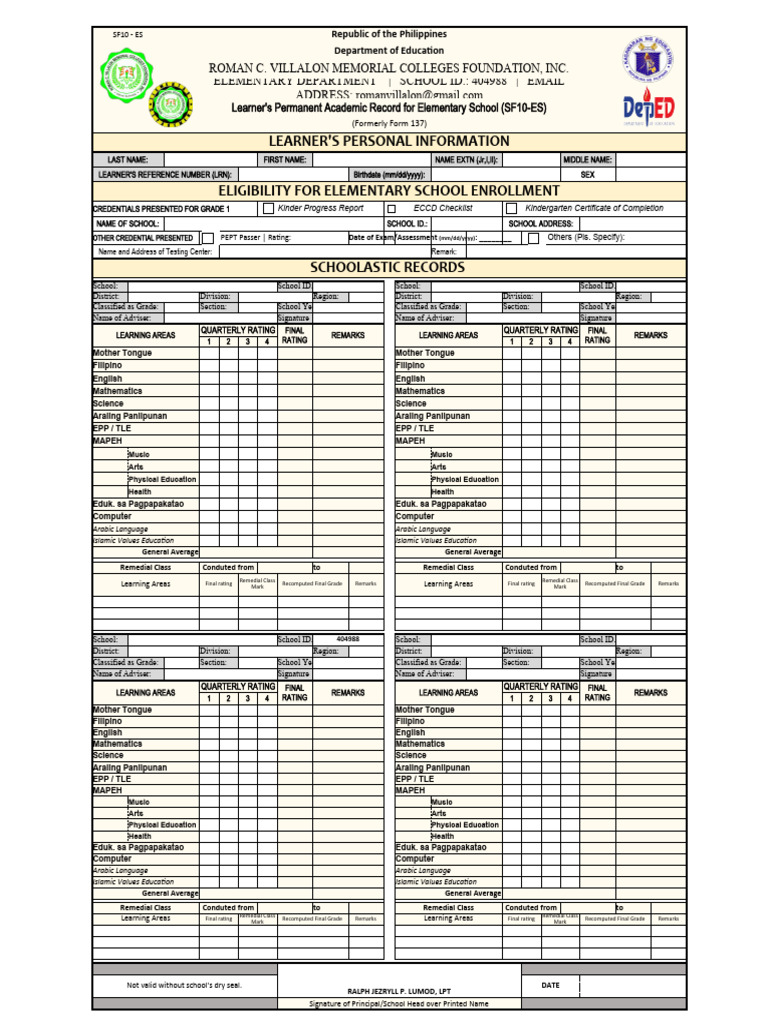 SF10 Elementary Academic Record | PDF | Schools