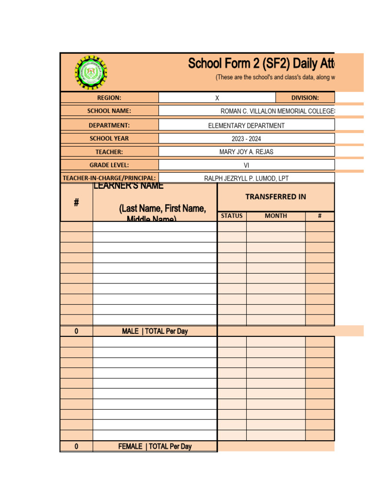 Daily Attendance Report SF2 2023-2024 | PDF | Human Life Stages | Youth