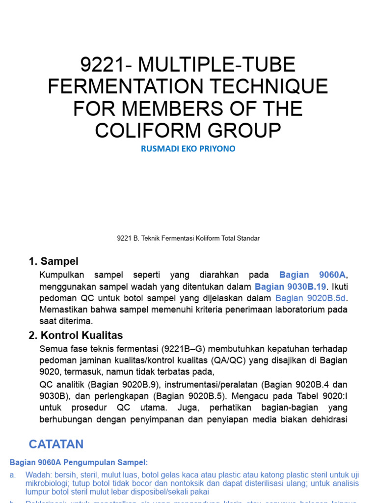 Teknik Fermentasi Koliform 9221 B | PDF