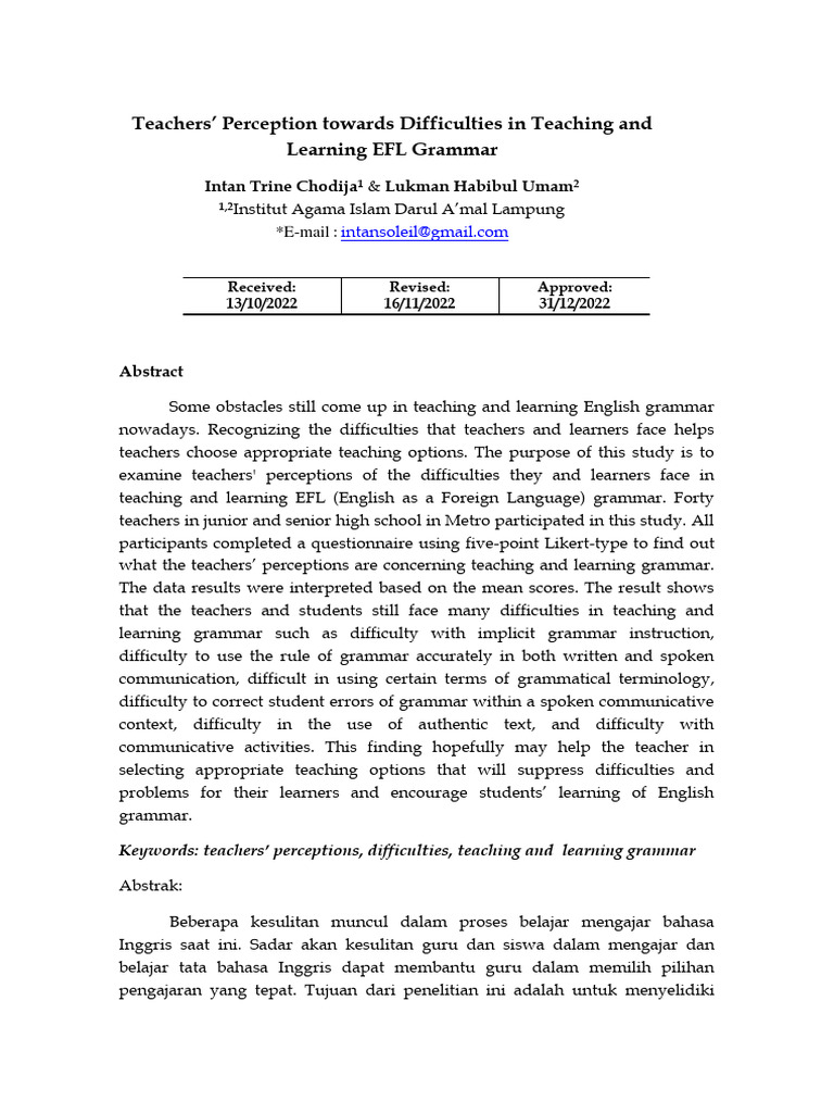 Teachers' Views on EFL Grammar Challenges | PDF | English As A Second ...