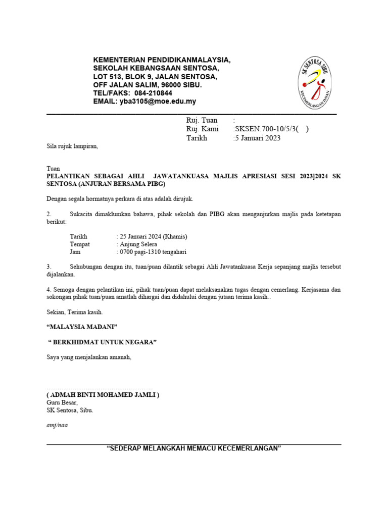 Surat Lantikan Ajk Majlis Apresiasi Pdf