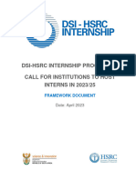 Dsi-Hsrc Internship Programme Framework For Host Institution Call 2023-25