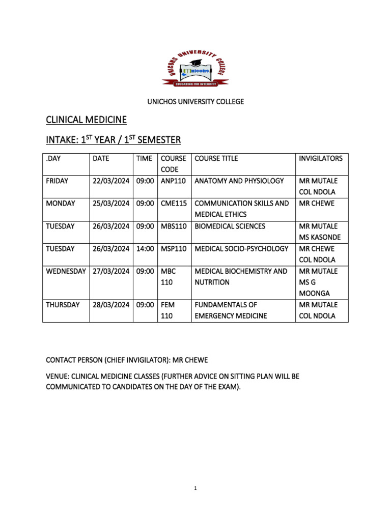 1 Mid Exam Timetable 2024 | PDF | Medicine | Environmental Health