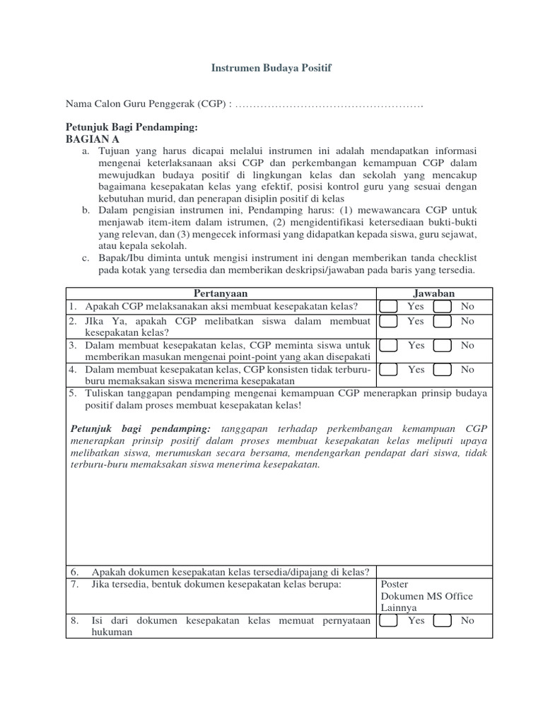 Instrumen Evaluasi Budaya Positif CGP | PDF | Karier & Perkembangan