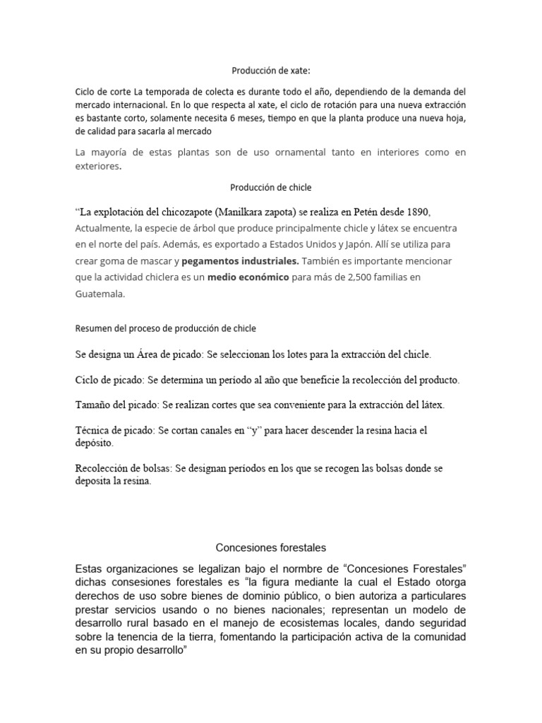 Producción y Concesiones de Xate y Chicle | PDF | Derecho